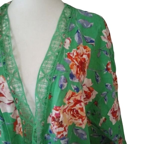 The Pioneer Woman Green Apple Floral Duster Kimono Crochet Trim Size Large XL - Picture 5 of 9